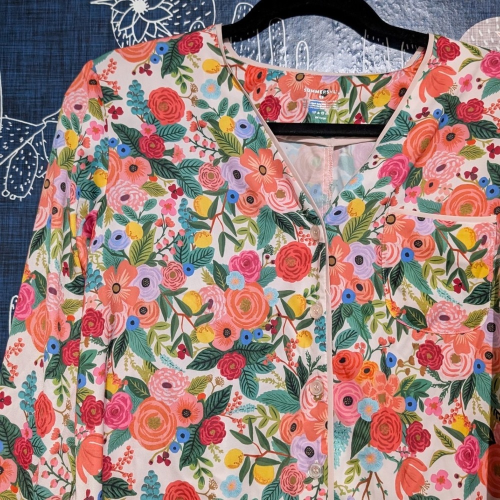 Rifle Paper Co. x Summersalt Garden Party Cloud 9 Sleep Shirt Dress Size XS - Picture 4 of 7